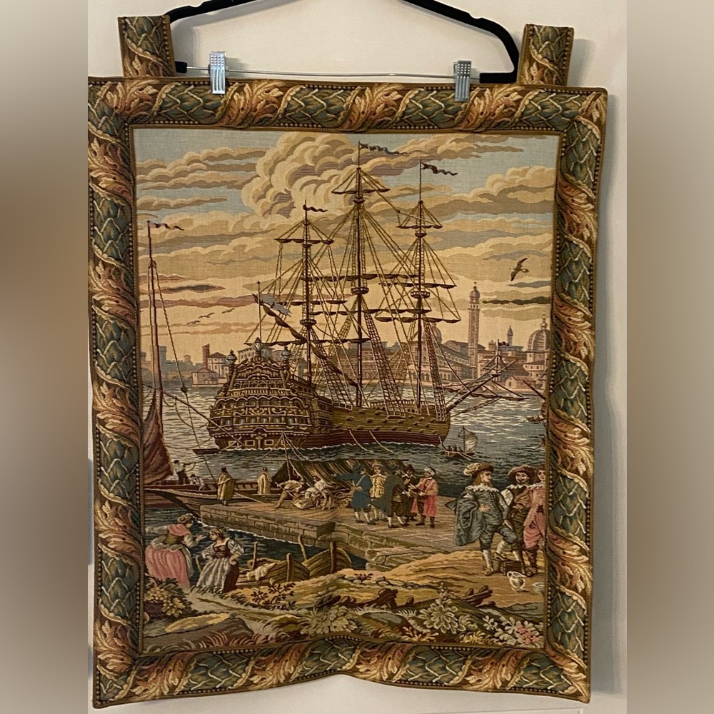 NWT The Galleon Metrax Ship Harbor Tapestry - made in Belgium